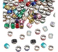 PONABEADIY 1 Box 120PCS Glass Faceted European 5MM Large Hole Beads Rondelle colourful Column Crystal Spacer Silver Brass Core Charm Loose Bead for Jewellery Making Bracelet Necklace Diy Craft Supply