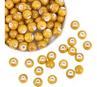 PONABEADIY 1 Box 120PCS Golden Ceramic Beads with Hole Handmade Porcelain Glazed Round Chinese Vintage Leopard Fancy Loose Spacer Bead Bulk for Jewellery Making Bracelets Necklaces Earrings DIY Crafts