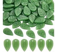 PONABEADIY 1 Box 120PCS Green Leaf Beads with Hole Handmade Lampwork Leaves Charms Glass Leave Plant Pendants Ornament Loose Spacer Bead for Jewellery Making Bracelet Necklace Decor Diy Craft Supply