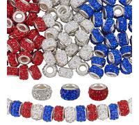 PONABEADIY 1 Box 12MM 120PCS Large Hole European Sparkly Beads Rhinestone Big Holes Spacer Red Blue Silver Charms Loose Bead Bulk for Jewellery Making Bracelets Beadable Pens Hair Braids DIY Crafts