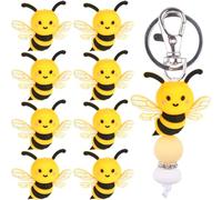 PONABEADIY 1 Box 12pcs Yellow Bee Silicone Beads Cute 3D Honey Bees Kawaii Animal Focal Cartoon Flat Animals Loose Spacer Bead Charm Bulk for Jewellery Making Bracelets Necklaces Spring Diy Craft