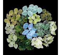 PONABEADIY 1 Box 140pcs 14 Styles Green White Glass Leaf Shaped Beads Crystal Iridescent Frosted Dyed Spacer Leaves Bead with Loop Charm Bulk for Jewellery Making Bracelets Necklace Diy Craft Supply