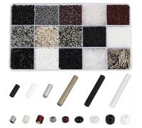PONABEADIY 1 Box 15 Styles 5700PCS Tube Bugle Glass Seed Beads with Hole Black White Gray Assorted Sizes Long Round Peru Loose Spacer Bead for Jewellery Making Necklace Bracelets Embroidery Diy Crafts