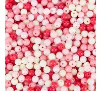 PONABEADIY 1 Box 1500PCS 6MM Light Hot Pink White Round Acrylic Ball Beads with Holes Bubble Gum Opaque Gumball Spacer Charms Plastic Loose Bead for Jewellery Making Bracelet Earrings Diy Craft
