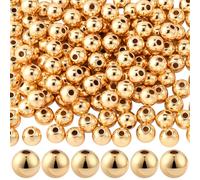 PONABEADIY 1 Box 150PCS 6MM 18K Gold Plated Beads with Hole Brass Spacer Tiny Round Long-Lasting Smooth Ball Seamless Loose Spacers Bead Bulk for Jewellery Making Bracelet Necklace Earrings DIY Crafts