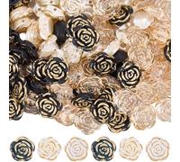 PONABEADIY 1 Box 150PCS Black White Clear Rose Shape Bead Flat Back Flower Shaped camellias Floral Golden Metal Enlaced Resin Charms Spacer Loose Beads for Jewellery Making Necklaces Diy Craft Supply