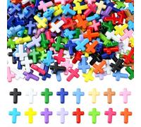 PONABEADIY 1 Box 16 colours 560PCS colourful Cross Acrylic Beads with Holes Easter Crucifix Assorted Mixed colour Plastic Charms Spacer Loose Bead for Jewellery Making Necklace Bracelets Diy Craft