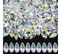 PONABEADIY 1 Box 160pcs Faceted Teardrop Beads Clear Glass Electroplate AB Color Droplet Transparent Plated Crystal Loose Spacer Bead Charms for Jewellery Making Necklace Bracelet Diy Craft Supply