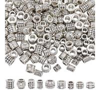 PONABEADIY 1 Box 180PCS 9 Styles Antique Tibetan Silver Bead with Hole Vintage Alloy Barrel Opaque Loose Spacer Charm Beads Bulk for Jewellery Making Earrings Bracelets Necklaces Decor DIY Craft