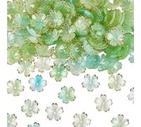 PONABEADIY 1 Box 180PCS Acrylic Cap Beads with Hole Cherry Blossom 5 Petal Flower Resin Green Golden Edge Finding Ends Spacer Bead Caps for Jewellery Making Bracelets Necklace Earrings Diy Crafts