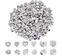PONABEADIY 1 Box 180PCS Antique Silver Metal Heart Shaped Beads with Holes Assorted Alloy Tibetan Styles European Spacer Loose Bead Charm Bulk for Jewellery Making Necklaces Bracelets Diy Craft Supply