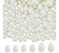 PONABEADIY 1 Box 191PCS White Teardrop Glass Pearl Beads with Hole Imitation Pearls Summer Artificial Glossy Charms Loose Spacer Bead Bulk for Jewellery Making Bracelets Necklace Earrings Diy Crafts