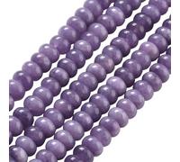 PONABEADIY 1 Box 2 Strands 148PCS 8MM Natural White Jade Beads with Hole Abacus Purple Dyed Rondelle Gemstone Flat Stone Spacer Bead for Jewellery Making Energy Power Crystal Chakra Reiki DIY Crafts