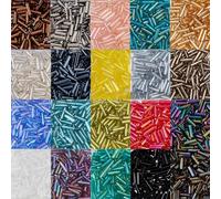 PONABEADIY 1 Box 20 Colours 3000PCS Bugle Glass Beads with Hole Ceylon 6MM to 8MM Tube Seed Long Round Colorful Peru Loose Spacer Bead Bulk for Jewellery Making Embroidery Earrings Bracelet Diy Crafts