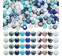 PONABEADIY 1 Box 200pcs 10 colours Ceramic Round Beads Blue White Handmade Chinese Style Porcelain Bright Glazed Loose Spacer Bead Charm Bulk for Jeweley Making Bracelets Necklaces Diy Craft Supply