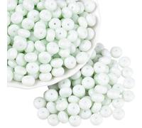 PONABEADIY 1 Box 200pcs 8mm Light Green Glass Abacus Beads Light Green Imitation Opaque Flat Round Stone Gemstones Disk Rondelle Baking Loose Spacer Seed Bead for Jewellery Making Necklace Diy Craft