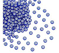 PONABEADIY 1 Box 200PCS Evil Eye Beads with Hole Blue Resin Handmade Turkish Lucky Eyes Charms Flat Round Loose Spacer Bead Bulk for Jewellery Making Bracelets Necklaces Earrings DIY Crafts Supply