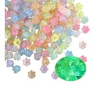 PONABEADIY 1 Box 200PCS Luminous Flower Beads with Holes Glow in the Dark Acrylic colourful Lily of the Valley Glitter powders Loose Spacer Bead for Jewellery Making Bracelet Necklace Diy Craft Supply