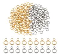 PONABEADIY 1 Box 200PCS Ring Links Bail Beads with Charm Loop 18K Gold Plated Stainless Steel Hanger Connectors Column Golden Silver Dangle Bails Spacer Bead for Jewellery Making Diy Craft Supplies