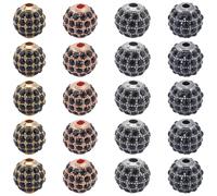 PONABEADIY 1 Box 20PCS 8MM Alloy Round Beads with Hole Tibetan Style Micro Pave Cubic Rhinestone Sparkle Disco Ball Loose Spacer Bead Bulk for Jewellery Making Bracelets Necklaces DIY Crafts Supply