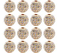 PONABEADIY 1 Box 20PCS 8MM Alloy Sparkle Beads with Hole Tibetan Style Round Metal Gold Micro Pave Cubic Rhinestone Disco Ball Loose Spacer Bead for Jewellery Making Bracelets Necklaces DIY Crafts