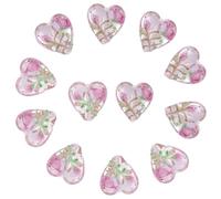 PONABEADIY 1 Box 20pcs Pink Heart Flower Beads with Hole Handmade Lampwork Glass Transparent Love Shaped Floral Flowers Charm Loose Spacer Bead Bulk for Jewellery Making Bracelets Necklace DIY Crafts