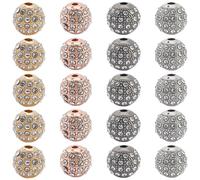 PONABEADIY 1 Box 20PCS Zirconia Cubic Beads with Hole Alloy Rhinestone Crystal Round Antique Rose Gold Silver Black Loose Spacer Bead for Jewellery Making Bracelets Necklace Earrings Diy Crafts Supply