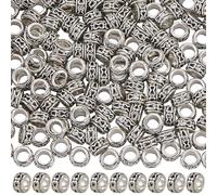 PONABEADIY 1 Box 240PCS 6MM Tibetan Antique Silver Tone European Beads with 3.5MM Hole Metal Rondelle Spacer Vintage Retro Alloy Charms Bead for Jewellery Making Bracelets Earrings Diy Craft Supply