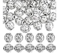 PONABEADIY 1 Box 240pcs 6mm Tibetan Style Silver Beads with Hole Alloy Antique European Carved Charms Metal Round Loose Spacer Bead Bulk for Jewellery Making Bracelets Necklaces DIY Crafts Supply