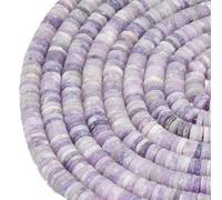 PONABEADIY 1 Box 242PCS Natural Lepidolite Beads Strand with Hole Purple Mica Gemstone Flat Heishi Disc Frosted Stone Loose Spacer Bead for Jewellery Making Energy Power Crystal Chakra Reiki DIY Craft
