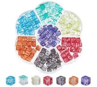 PONABEADIY 1 Box 245pcs 7 colours 6mm Glass Cube Beads Clear Blue Red Crackle Square Crystal Transparent Faceted Loose Spacer Bead Charms Bulk for Jewellery Making Bracelet Necklace Diy Craft Supply