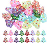 PONABEADIY 1 Box 24PCS 8 colours Glass Christmas Tree Beads with Holes Handmade Bumpy Spacer Loose Xmas Enamel Drawn Bead Charm Bulk for Jewellery Making Necklaces Holiday Party Gift Diy Craft