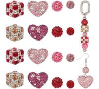 PONABEADIY 1 Box 24pcs Resin Rhinestone Beads Heart Cube Round Sparkly Polymer Clay Rhinestones Disco Ball Loose Spacer Shiny Bead Charm Bulk for Jewellery Making Bracelets Valentines Diy Crafts