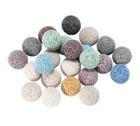 PONABEADIY 1 Box 24pcs Round Lava Rock Beads Yellow Black Blue Grey Volcanic Rocks Stone Unwaxed Dyed Stones Loose Spacer Crafting Bead Bluk for Jewellery Making Decorative Accessories Diy Craft