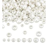 PONABEADIY 1 Box 280pcs 4 Styles Large Hole Pearl Beads Beige Acrylic ABS Plastic Imitation European Rondelle Pearls Loose Bead Charms Bulk for Jewellery Making Necklaces Bracelets Diy Craft Supply