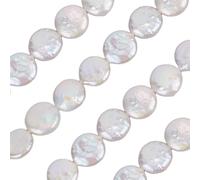 PONABEADIY 1 Box 29PCS White Baroque coins Shaped Pearls Beads with Holes Flat Round Irregular Freshwater Natural Cultured Spacer Pearl Bead Strand for Jewellery Making Bracelet Necklace Diy Craft