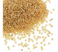 PONABEADIY 1 Box 2MM 3000PCS Gold Glass Seed Beads with Hole Transparent Mini Pony Round Silver Lined Clear Loose Spacer Beads for Jewellery Making Friendship Bracelets Earrings Diy Crafts Supplies