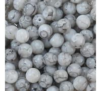 PONABEADIY 1 Box 3 Strands 300PCS Ink Crackle Glass Beads with Hole White Black Round Baking Painted Imitation Jade Crystal Loose Spacer Bead for Jewellery Making Bracelets Necklace Diy Craft Supply