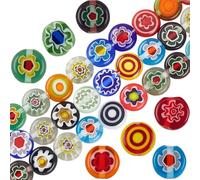 PONABEADIY 1 Box 3 Strands 8MM Millefiori Lampwork Glass Beads with Hole Handmade Flower Flat Round Colourful Floral Charms Loose Spacer Bead for Jewellery Making Diy Bracelets Necklaces Craft Supply