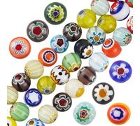 PONABEADIY 1 Box 3 Strands 8MM Millefiori Lampwork Glass Beads with Hole Round Handmade Colourful Flower Assorted Floral Charms Loose Bead for Jewellery Making Diy Bracelet Necklace Crafts Supply