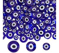 PONABEADIY 1 Box 3 Styles 152PCS Evil Eye Beads with Hole Lampwork Glass Turkish Blue Flat Round Assorted Sizes Lucky Charms Loose Spacer Bead Bulk for Jewellery Making Bracelets Necklaces Diy Crafts