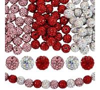 PONABEADIY 1 Box 3 Styles 90PCS Pave Rhinestone Beads with Hole Pink Red Silver Round Spacer Disco Ball Bubble Polymer Clay Charms Loose Bead Bulk for Jewellery Making Bracelets Necklace DIY Crafts