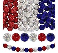 PONABEADIY 1 Box 3 Styles 90PCS Rhinestone Sparkly Beads with Hole Pave Round Blue Red Silver Spacer Disco Ball Polymer Clay Charms Loose Bead Bulk for Jewellery Making Bracelets Necklace DIY Crafts