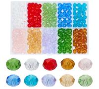 PONABEADIY 1 Box 300PCS 8MM Faceted Glass Rondelle Beads with Holes Briolette Mixed colour Assorted Plated Shiny Spacer Loose Bead Charm Bulk for Jewellery Making Necklace Bracelet Diy Crafts Supply
