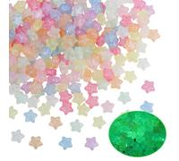 PONABEADIY 1 Box 300PCS Acrylic Luminous Star Beads with Hole Glow in the Dark Pony Stars Pastel Colorful Glitter Cute Plastic Loose Spacer Bead for Jewellery Making Bracelets Hair Braids DIY Crafts