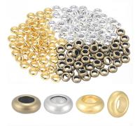 PONABEADIY 1 Box 300PCS Alloy Rondelle Spacer Beads with Large Holes Gold Silver Bronze Smooth Metal Vintage Antique Loose Bead Bulk for Jewellery Making Necklace Earrings Bracelet Diy Craft Supplies