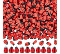 PONABEADIY 1 Box 300PCS Cute Ladybug Beads with Hole Polymer Clay Flat Ladybird Red Black Charms Insect Flying Animals Loose Spacer Bead for Jewellery Making Bracelets Diy Craft Home Garden Decoration