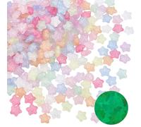 PONABEADIY 1 Box 300pcs Glow in the Dark Star Beads Acrylic Luminous Transparent Pentagram with Gold Powders Glitter Stars Pony Loose Bead Bulk for Jewellery Making Necklace Bracelet Diy Craft Supply