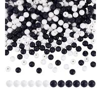 PONABEADIY 1 Box 300PCS Natural Black White Lava Round Beads with Holes Rock Stones Rocks Assorted Undyed Spacer Looses Bead for Jewellery Making Necklaces Essential Oil Diffuser Diy Craft Supplies