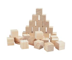 PONABEADIY 1 Box 30PCS 1 Inch Burlywood Unfinished Wood Blocks Cube Beads Natural Blank Undyed Wooden Cubes Squares Solid Block Bead Bulk for Model Making Home Decors Painting Diy Crafts Supplies